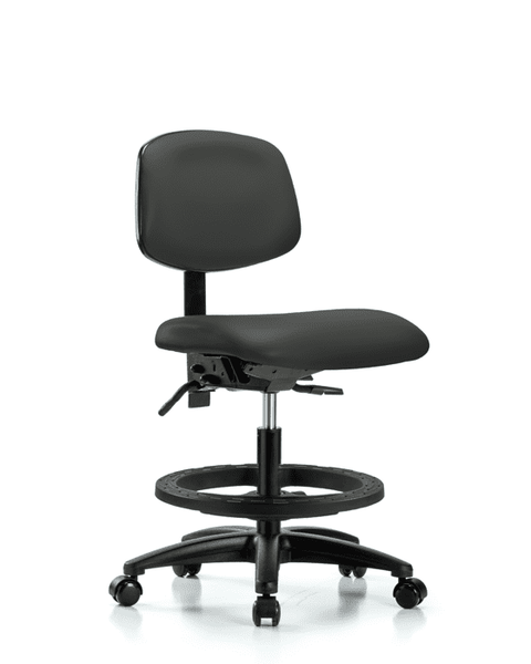 Vinyl Chair - Medium Bench Height with Black Foot Ring & Casters in Charcoal Trailblazer Vinyl - VMBCH-RG-T0-A0-BF-RC-8605