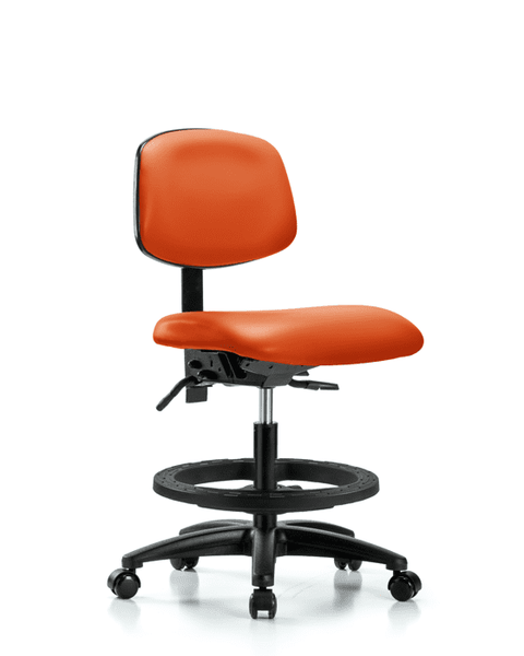 Vinyl Chair - Medium Bench Height with Black Foot Ring & Casters in Orange Kist Trailblazer Vinyl - VMBCH-RG-T0-A0-BF-RC-8613