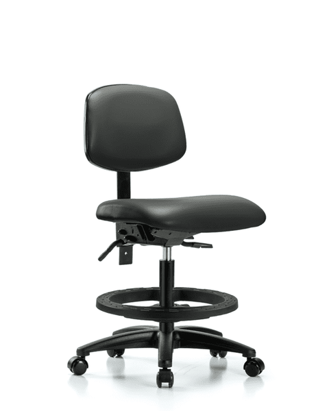 Vinyl Chair - Medium Bench Height with Black Foot Ring & Casters in Carbon Supernova Vinyl - VMBCH-RG-T0-A0-BF-RC-8823