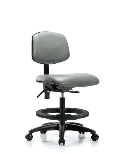 Vinyl Chair - Medium Bench Height with Black Foot Ring & Casters in Sterling Supernova Vinyl - VMBCH-RG-T0-A0-BF-RC-8840