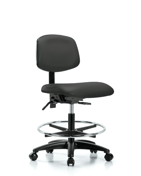 Vinyl Chair - Medium Bench Height with Chrome Foot Ring & Casters in Charcoal Trailblazer Vinyl - VMBCH-RG-T0-A0-CF-RC-8605