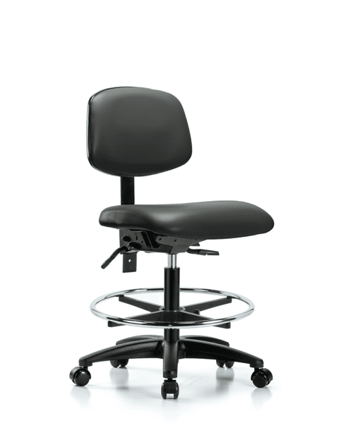 Vinyl Chair - Medium Bench Height with Chrome Foot Ring & Casters in Carbon Supernova Vinyl - VMBCH-RG-T0-A0-CF-RC-8823