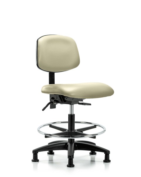Vinyl Chair - Medium Bench Height with Chrome Foot Ring & Stationary Glides in Adobe White Trailblazer Vinyl - VMBCH-RG-T0-A0-CF-RG-8501