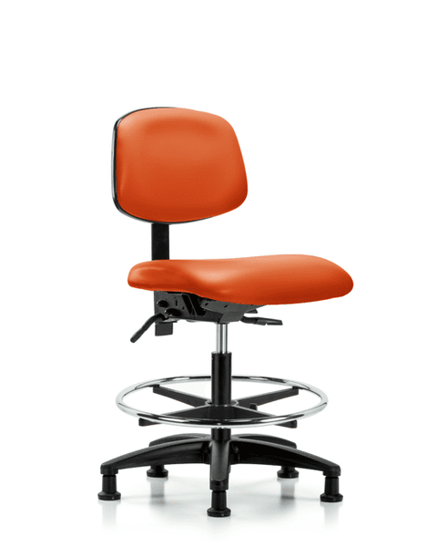 Vinyl Chair - Medium Bench Height with Chrome Foot Ring & Stationary Glides in Orange Kist Trailblazer Vinyl - VMBCH-RG-T0-A0-CF-RG-8613