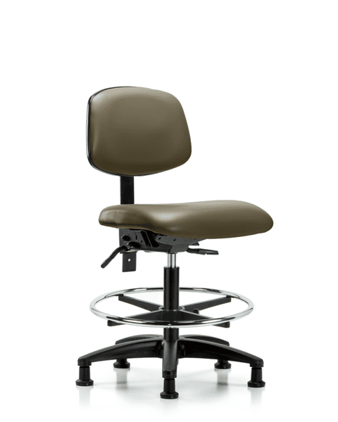 Vinyl Chair - Medium Bench Height with Chrome Foot Ring & Stationary Glides in Taupe Supernova Vinyl - VMBCH-RG-T0-A0-CF-RG-8809