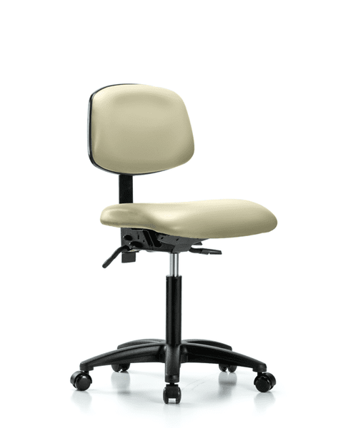 Vinyl Chair - Medium Bench Height with Casters in Adobe White Trailblazer Vinyl - VMBCH-RG-T0-A0-NF-RC-8501