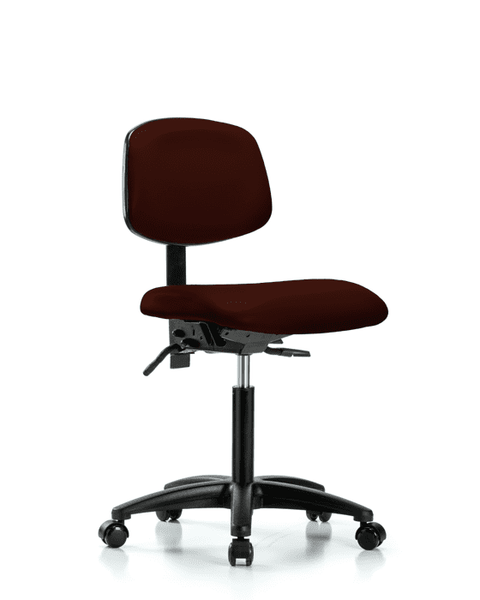 Vinyl Chair - Medium Bench Height with Casters in Burgundy Trailblazer Vinyl - VMBCH-RG-T0-A0-NF-RC-8569