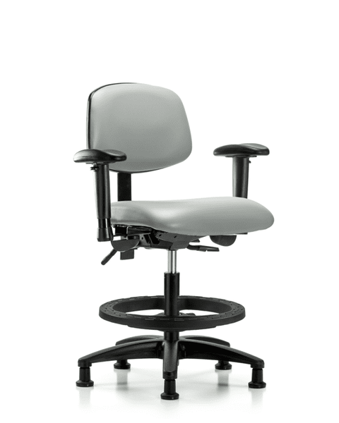 Vinyl Chair - Medium Bench Height with Adjustable Arms, Black Foot Ring, & Stationary Glides in Dove Trailblazer Vinyl - VMBCH-RG-T0-A1-BF-RG-8567