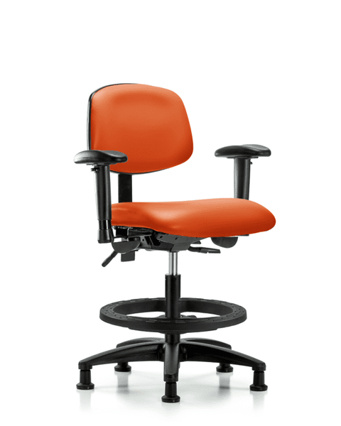 Vinyl Chair - Medium Bench Height with Adjustable Arms, Black Foot Ring, & Stationary Glides in Orange Kist Trailblazer Vinyl - VMBCH-RG-T0-A1-BF-RG-8613