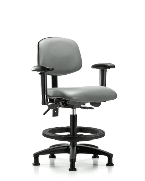 Vinyl Chair - Medium Bench Height with Adjustable Arms, Black Foot Ring, & Stationary Glides in Sterling Supernova Vinyl - VMBCH-RG-T0-A1-BF-RG-8840