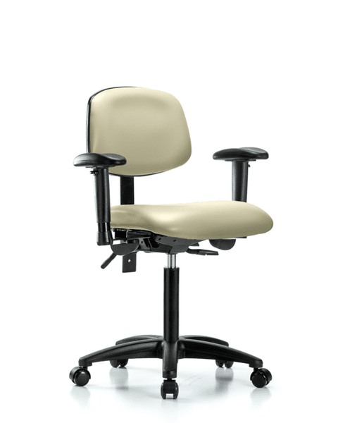 Vinyl Chair - Medium Bench Height with Adjustable Arms & Casters in Adobe White Trailblazer Vinyl - VMBCH-RG-T0-A1-NF-RC-8501