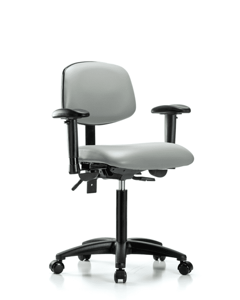 Vinyl Chair - Medium Bench Height with Adjustable Arms & Casters in Dove Trailblazer Vinyl - VMBCH-RG-T0-A1-NF-RC-8567