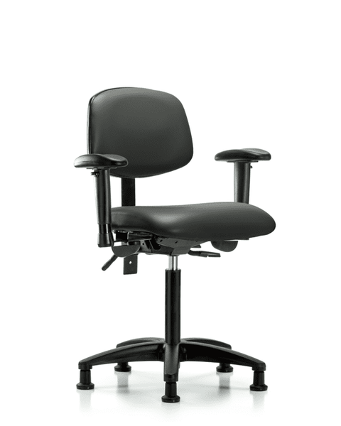 Vinyl Chair - Medium Bench Height with Adjustable Arms & Stationary Glides in Carbon Supernova Vinyl - VMBCH-RG-T0-A1-NF-RG-8823