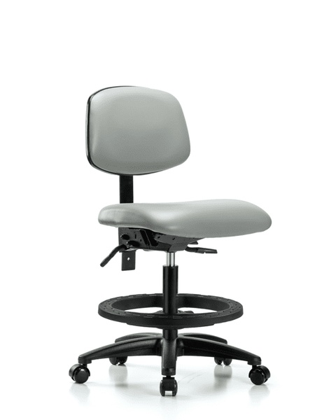Vinyl Chair - Medium Bench Height with Seat Tilt, Black Foot Ring, & Casters in Dove Trailblazer Vinyl - VMBCH-RG-T1-A0-BF-RC-8567
