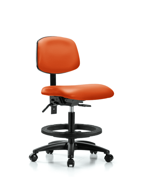 Vinyl Chair - Medium Bench Height with Seat Tilt, Black Foot Ring, & Casters in Orange Kist Trailblazer Vinyl - VMBCH-RG-T1-A0-BF-RC-8613