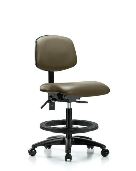 Vinyl Chair - Medium Bench Height with Seat Tilt, Black Foot Ring, & Casters in Taupe Supernova Vinyl - VMBCH-RG-T1-A0-BF-RC-8809