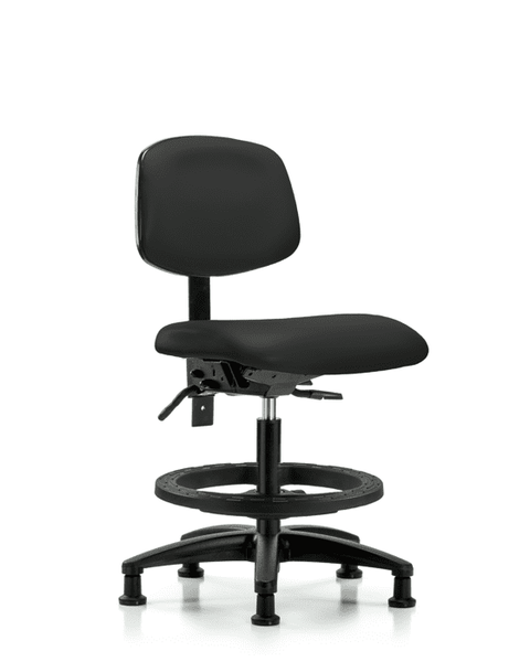Vinyl Chair - Medium Bench Height with Seat Tilt, Black Foot Ring, & Stationary Glides in Black Trailblazer Vinyl - VMBCH-RG-T1-A0-BF-RG-8540