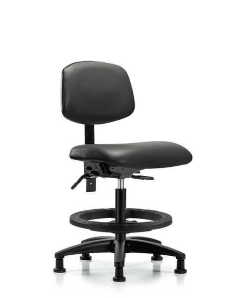 Vinyl Chair - Medium Bench Height with Seat Tilt, Black Foot Ring, & Stationary Glides in Carbon Supernova Vinyl - VMBCH-RG-T1-A0-BF-RG-8823