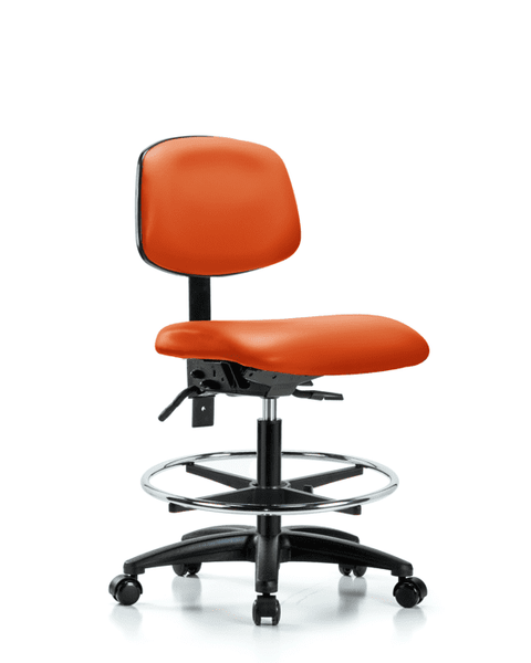 Vinyl Chair - Medium Bench Height with Seat Tilt, Chrome Foot Ring, & Casters in Orange Kist Trailblazer Vinyl - VMBCH-RG-T1-A0-CF-RC-8613