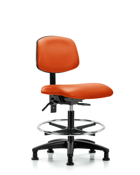 Vinyl Chair - Medium Bench Height with Seat Tilt, Chrome Foot Ring, & Stationary Glides in Orange Kist Trailblazer Vinyl - VMBCH-RG-T1-A0-CF-RG-8613