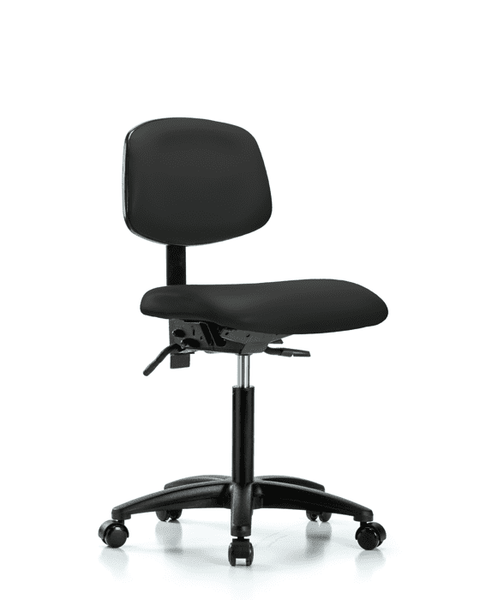 Vinyl Chair - Medium Bench Height with Seat Tilt & Casters in Black Trailblazer Vinyl - VMBCH-RG-T1-A0-NF-RC-8540