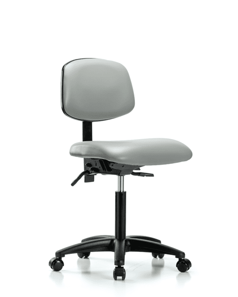 Vinyl Chair - Medium Bench Height with Seat Tilt & Casters in Dove Trailblazer Vinyl - VMBCH-RG-T1-A0-NF-RC-8567