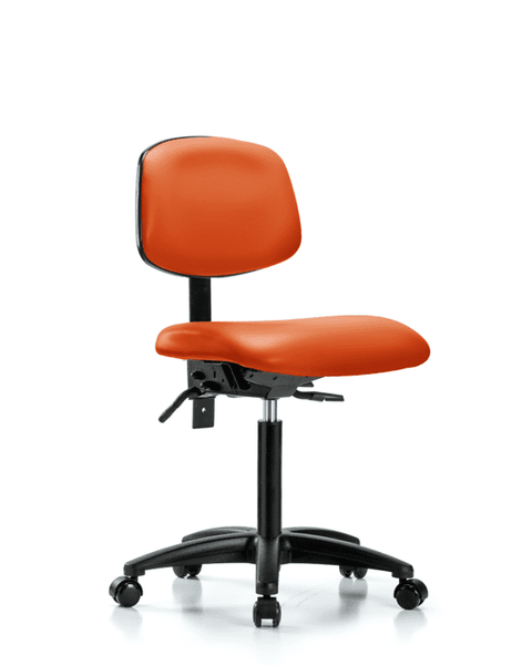 Vinyl Chair - Medium Bench Height with Seat Tilt & Casters in Orange Kist Trailblazer Vinyl - VMBCH-RG-T1-A0-NF-RC-8613