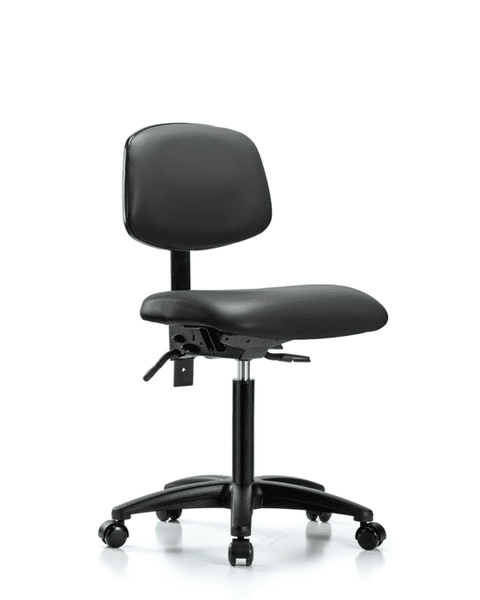 Vinyl Chair - Medium Bench Height with Seat Tilt & Casters in Carbon Supernova Vinyl - VMBCH-RG-T1-A0-NF-RC-8823