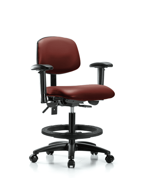 Vinyl Chair - Medium Bench Height with Seat Tilt, Adjustable Arms, Black Foot Ring, & Casters in Borscht Supernova Vinyl - VMBCH-RG-T1-A1-BF-RC-8815