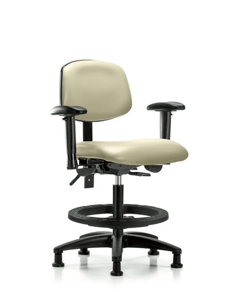 Vinyl Chair - Medium Bench Height with Seat Tilt, Adjustable Arms, Black Foot Ring, & Stationary Glides in Adobe White Trailblazer Vinyl - VMBCH-RG-T1-A1-BF-RG-8501