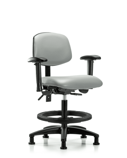 Vinyl Chair - Medium Bench Height with Seat Tilt, Adjustable Arms, Black Foot Ring, & Stationary Glides in Dove Trailblazer Vinyl - VMBCH-RG-T1-A1-BF-RG-8567