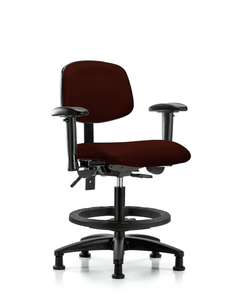 Vinyl Chair - Medium Bench Height with Seat Tilt, Adjustable Arms, Black Foot Ring, & Stationary Glides in Burgundy Trailblazer Vinyl - VMBCH-RG-T1-A1-BF-RG-8569
