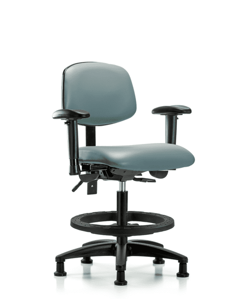 Vinyl Chair - Medium Bench Height with Seat Tilt, Adjustable Arms, Black Foot Ring, & Stationary Glides in Storm Supernova Vinyl - VMBCH-RG-T1-A1-BF-RG-8822