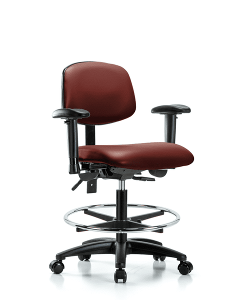 Vinyl Chair - Medium Bench Height with Seat Tilt, Adjustable Arms, Chrome Foot Ring, & Casters in Borscht Supernova Vinyl - VMBCH-RG-T1-A1-CF-RC-8815