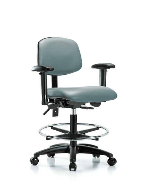 Vinyl Chair - Medium Bench Height with Seat Tilt, Adjustable Arms, Chrome Foot Ring, & Casters in Storm Supernova Vinyl - VMBCH-RG-T1-A1-CF-RC-8822