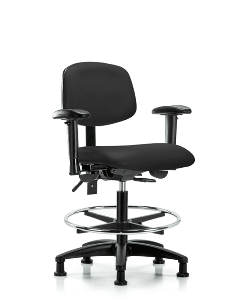 Vinyl Chair - Medium Bench Height with Seat Tilt, Adjustable Arms, Chrome Foot Ring, & Stationary Glides in Black Trailblazer Vinyl - VMBCH-RG-T1-A1-CF-RG-8540