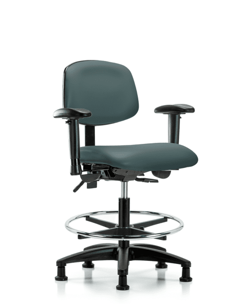 Vinyl Chair - Medium Bench Height with Seat Tilt, Adjustable Arms, Chrome Foot Ring, & Stationary Glides in Colonial Blue Trailblazer Vinyl - VMBCH-RG-T1-A1-CF-RG-8546