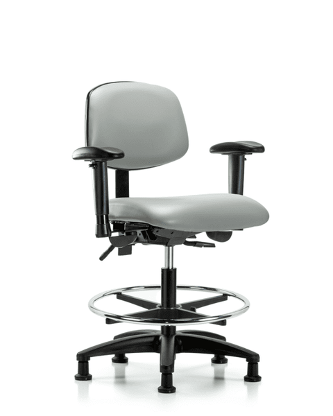 Vinyl Chair - Medium Bench Height with Seat Tilt, Adjustable Arms, Chrome Foot Ring, & Stationary Glides in Dove Trailblazer Vinyl - VMBCH-RG-T1-A1-CF-RG-8567