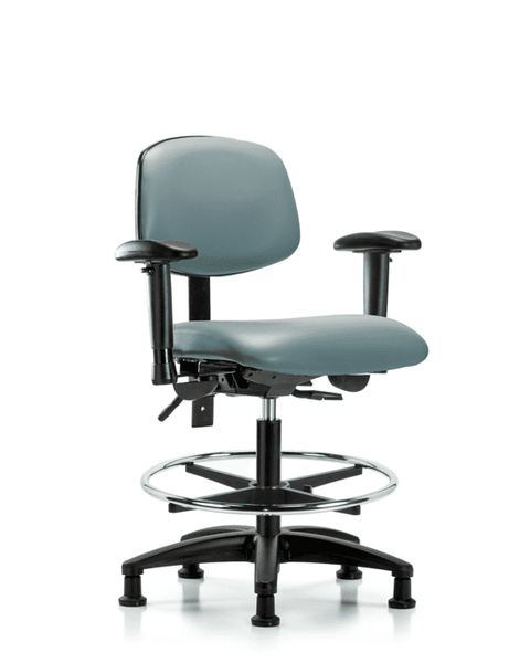 Vinyl Chair - Medium Bench Height with Seat Tilt, Adjustable Arms, Chrome Foot Ring, & Stationary Glides in Storm Supernova Vinyl - VMBCH-RG-T1-A1-CF-RG-8822