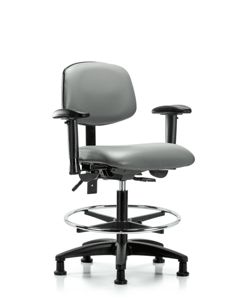 Vinyl Chair - Medium Bench Height with Seat Tilt, Adjustable Arms, Chrome Foot Ring, & Stationary Glides in Sterling Supernova Vinyl - VMBCH-RG-T1-A1-CF-RG-8840