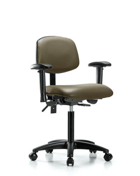 Vinyl Chair - Medium Bench Height with Seat Tilt, Adjustable Arms, & Casters in Taupe Supernova Vinyl - VMBCH-RG-T1-A1-NF-RC-8809