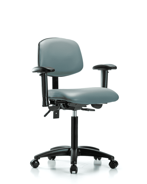 Vinyl Chair - Medium Bench Height with Seat Tilt, Adjustable Arms, & Casters in Storm Supernova Vinyl - VMBCH-RG-T1-A1-NF-RC-8822