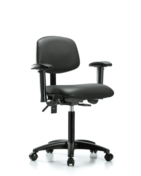 Vinyl Chair - Medium Bench Height with Seat Tilt, Adjustable Arms, & Casters in Carbon Supernova Vinyl - VMBCH-RG-T1-A1-NF-RC-8823