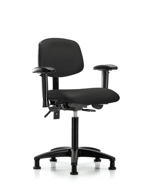 Vinyl Chair - Medium Bench Height with Seat Tilt, Adjustable Arms, & Stationary Glides in Black Trailblazer Vinyl - VMBCH-RG-T1-A1-NF-RG-8540