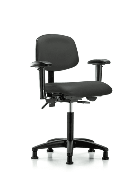 Vinyl Chair - Medium Bench Height with Seat Tilt, Adjustable Arms, & Stationary Glides in Charcoal Trailblazer Vinyl - VMBCH-RG-T1-A1-NF-RG-8605