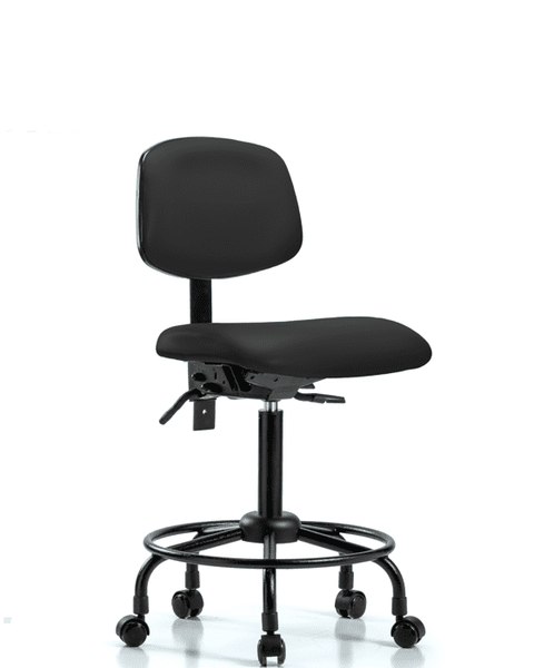 Vinyl Chair - Medium Bench Height with Round Tube Base & Casters in Black Trailblazer Vinyl - VMBCH-RT-T0-A0-RC-8540