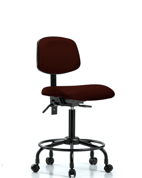 Vinyl Chair - Medium Bench Height with Round Tube Base & Casters in Burgundy Trailblazer Vinyl - VMBCH-RT-T0-A0-RC-8569