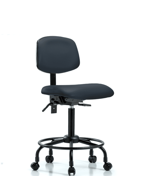 Vinyl Chair - Medium Bench Height with Round Tube Base & Casters in Imperial Blue Trailblazer Vinyl - VMBCH-RT-T0-A0-RC-8582