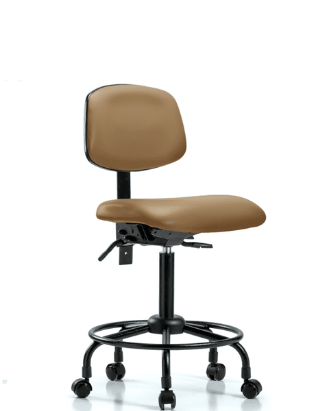 Vinyl Chair - Medium Bench Height with Round Tube Base & Casters in Taupe Trailblazer Vinyl - VMBCH-RT-T0-A0-RC-8584