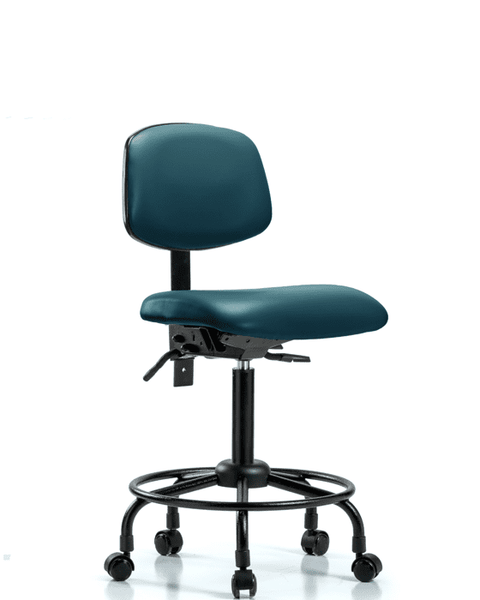 Vinyl Chair - Medium Bench Height with Round Tube Base & Casters in Marine Blue Supernova Vinyl - VMBCH-RT-T0-A0-RC-8801